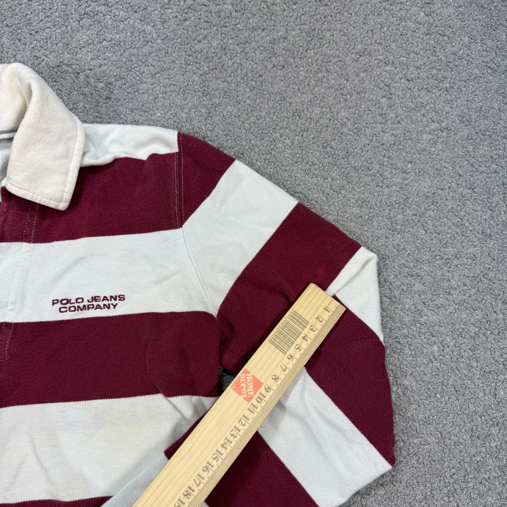 Polo Jeans RL Rugby Polo Shirt Women's Small Burgundy Striped Long Sleeve V-Neck - Picture 7 of 11